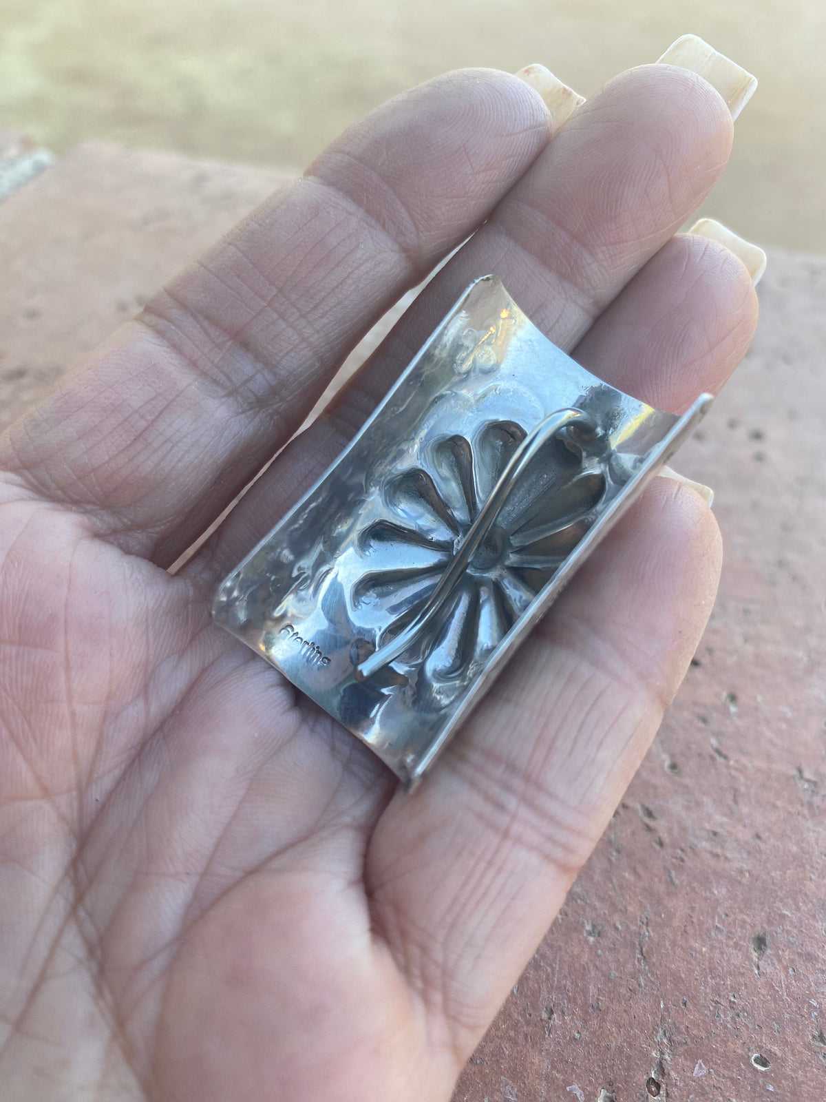 Handcrafted Sterling  Southwest Hand Stamped Hair Ponytail / Braid Accessory 2 inch