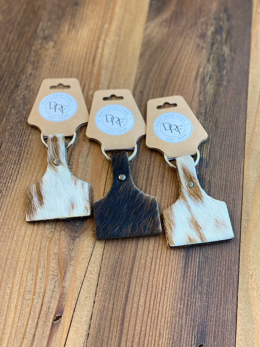 Cowhide Ear Tag Keychain