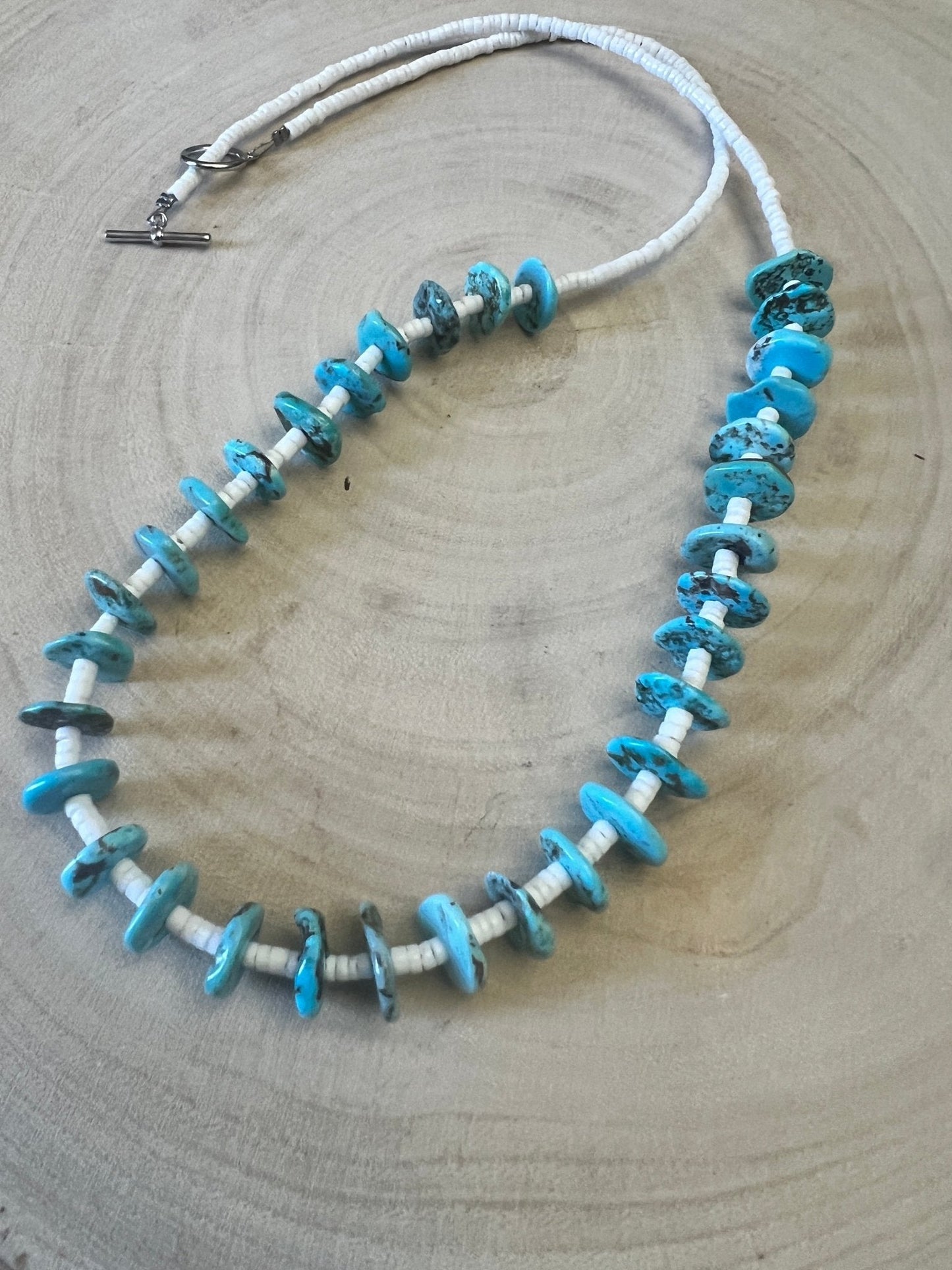 Long Blue Disk Turquoise Necklace - 26 inch