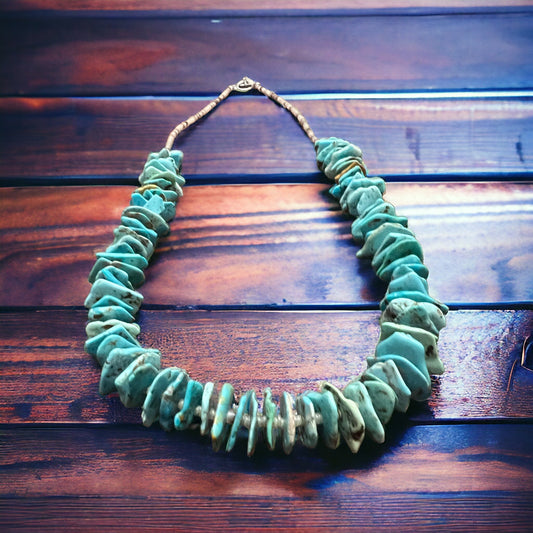Long Blue Thick Genuine Turquoise Chips Necklace - 26 inch