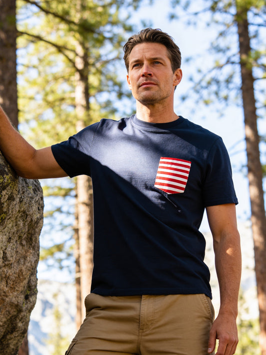 Flying R Ranchwear - Stripe Print - Pocket T-shirt - Made in USA