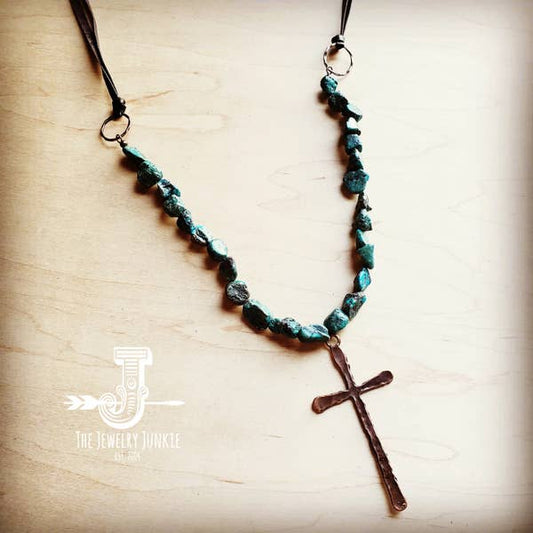 The Jewelry Junkie - African Turquoise Necklace with Copper Cross Pendant 242u