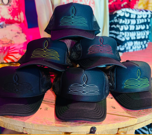 Western Boot Stitch Hat- Black: Hot Pink