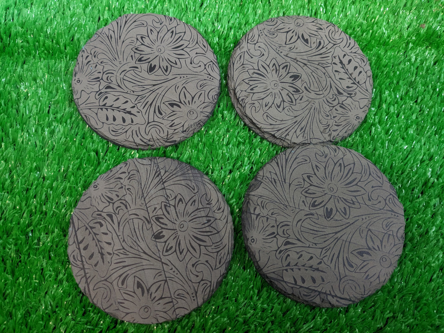 WESTERN FLORAL TOOLED SLATE COASTER SET OF 4
