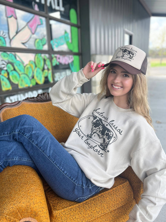 Whatever Lassos Your Longhorn - Foam Trucker Cap - Multiple color options: Cream