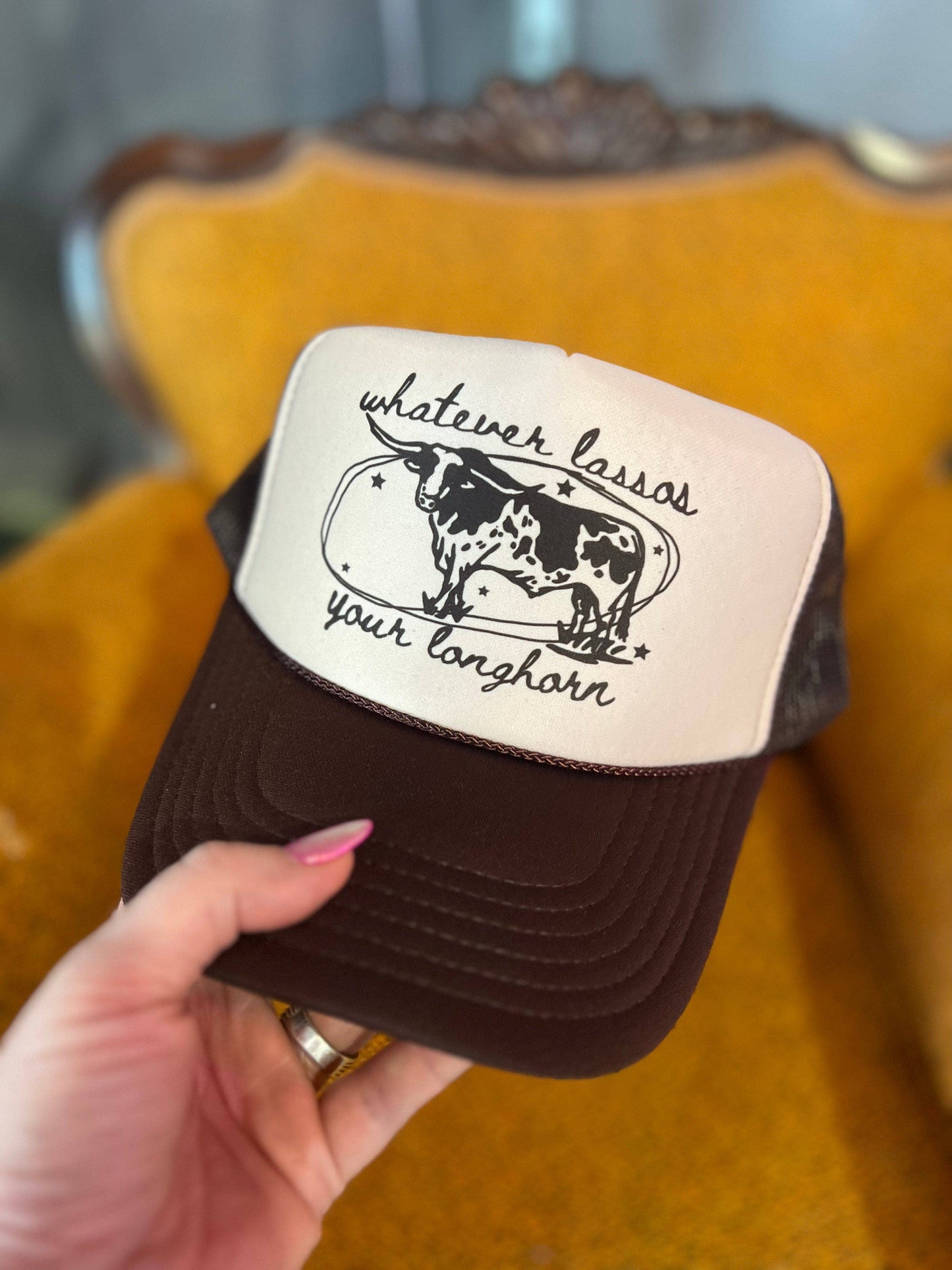 Whatever Lassos Your Longhorn - Foam Trucker Cap - Multiple color options: Cream