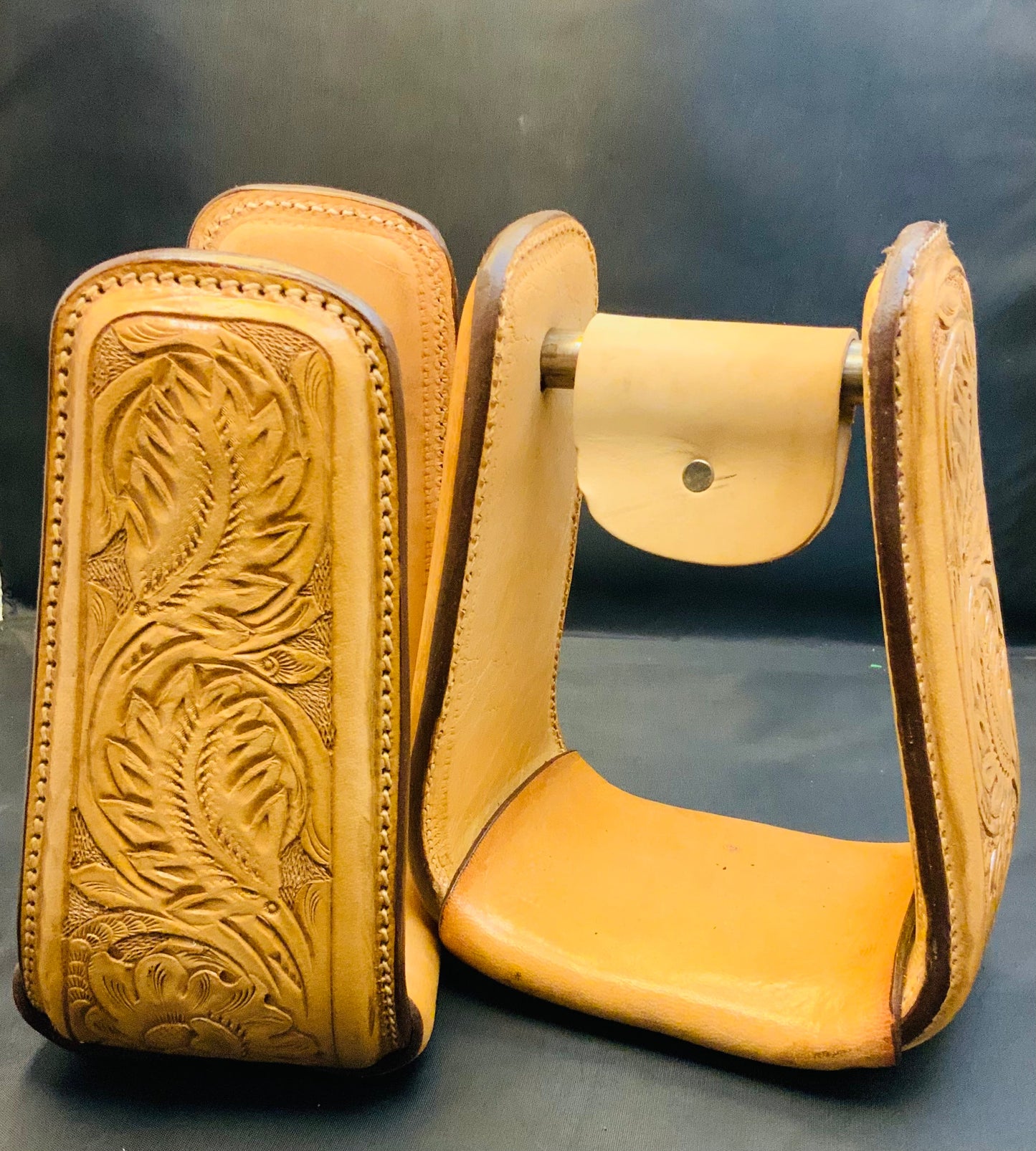 FLORAL TOOLED LEATHER WRAPPED STIRRUPS
