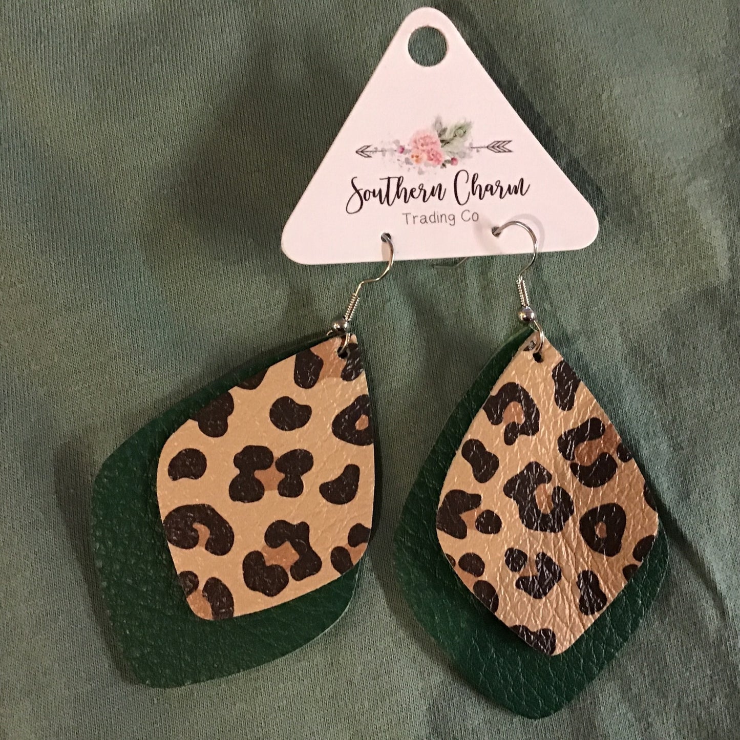 DOUBLE LEATHER LEOPARD EARRINGS