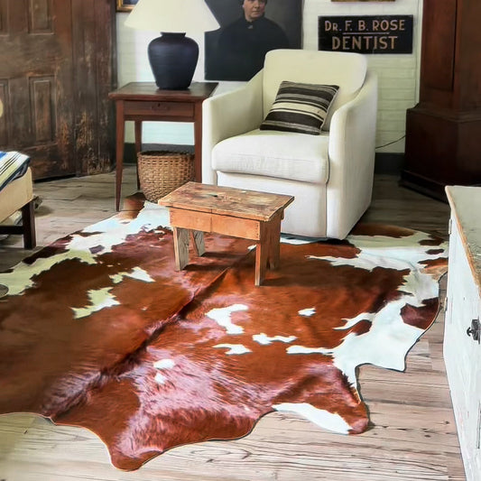 Brown and White Cowhide Rug