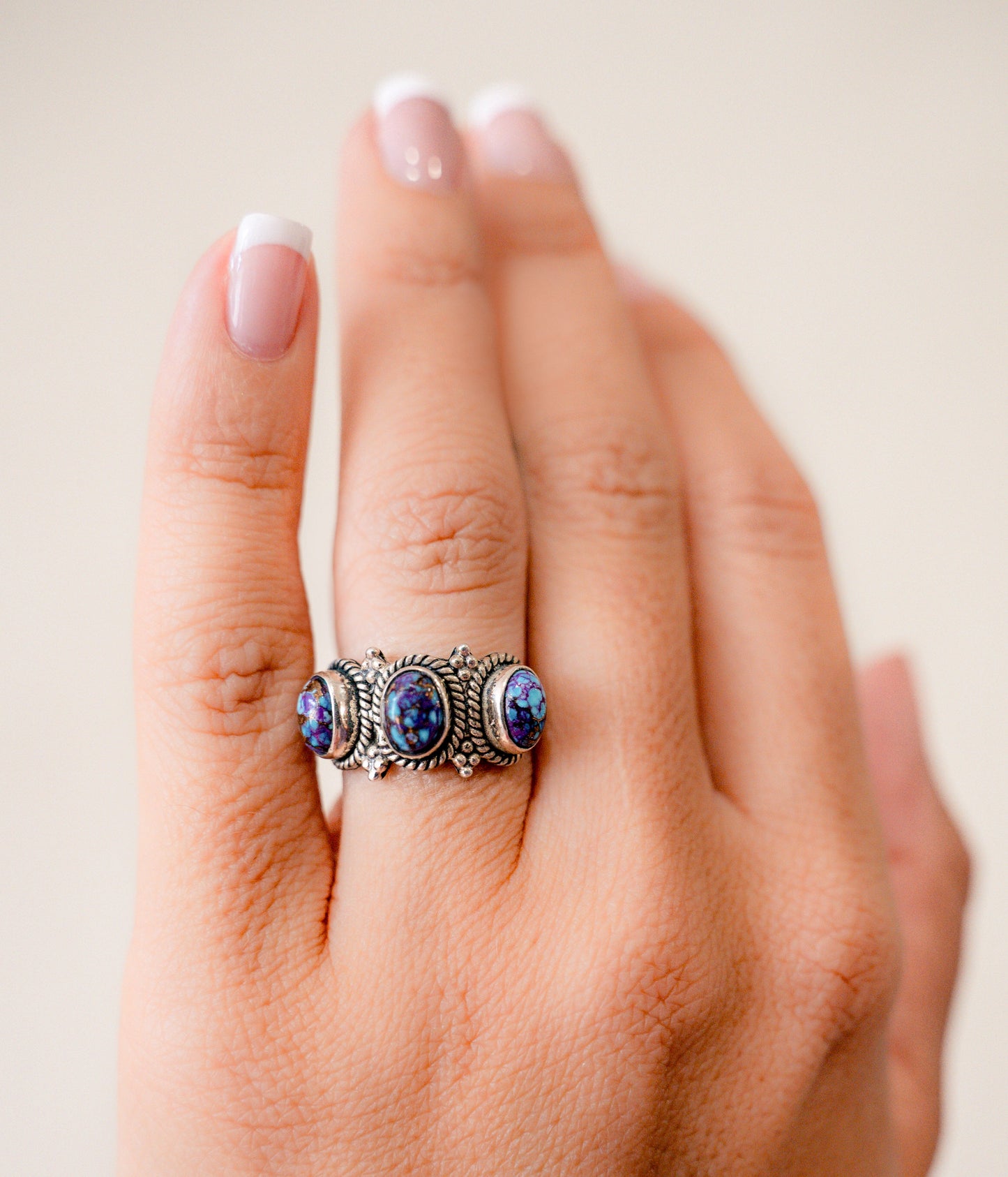 Purple Mojave Three Stone Ring