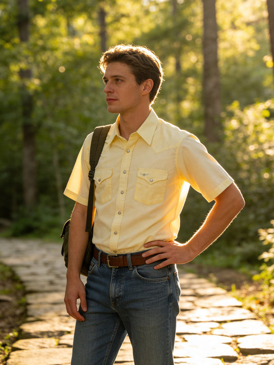 Flying R Ranchwear - Western Solid - Pale Yellow - Short Sleeve Snaps